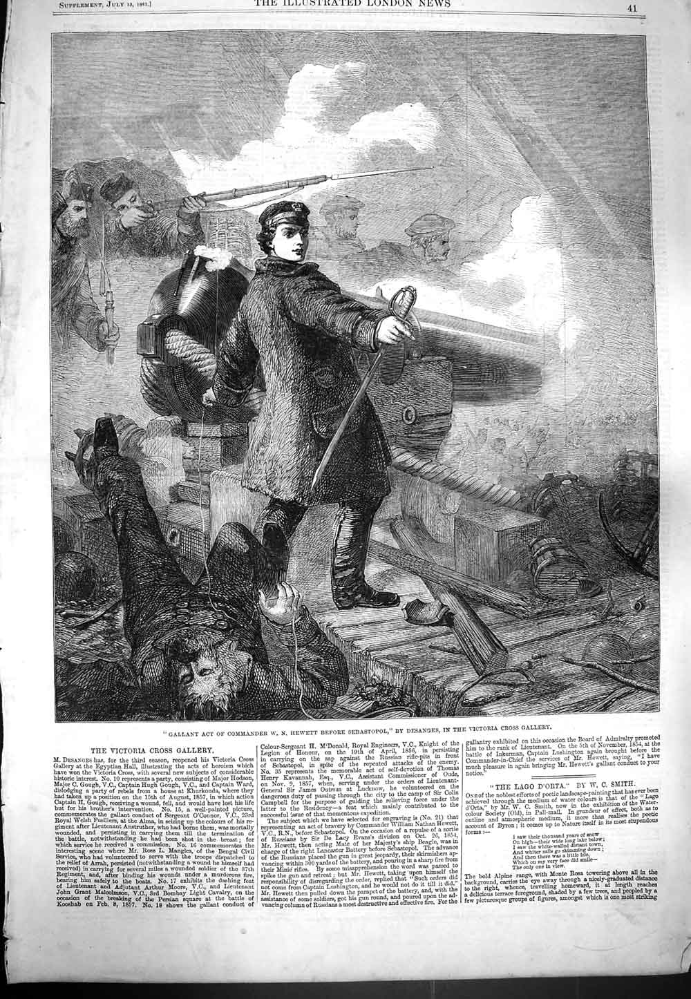 Original Old Antique Print 1861 Commander Hewett Sebastopol Victoria Cross War