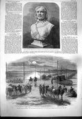 Original Old Antique Print 1861 Bust Olivercromwell War America Potomac Bridge