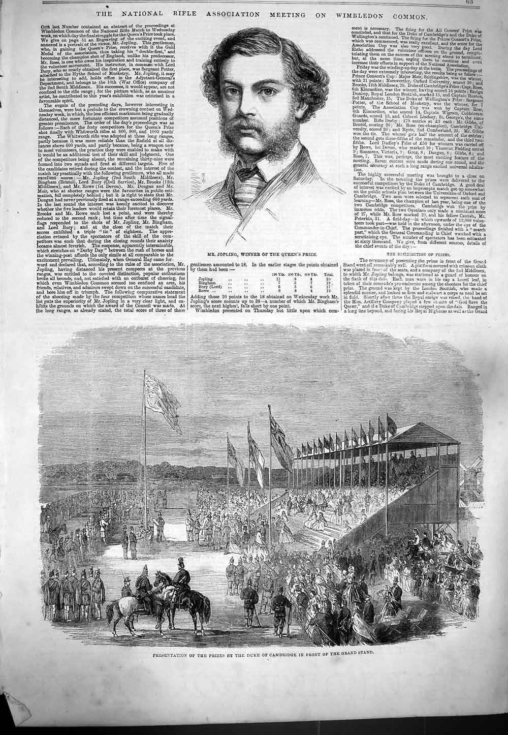 Original Old Antique Print 1861 Jopling Duke Cambridge Wimbledon Common Rifle