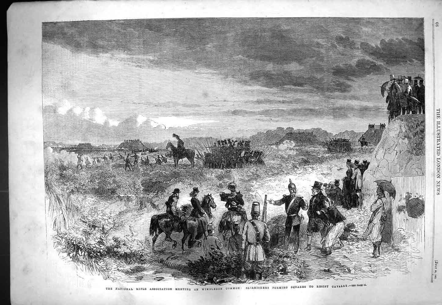 Original Old Antique Print 1861 National Rifle Association Wimbledon Common