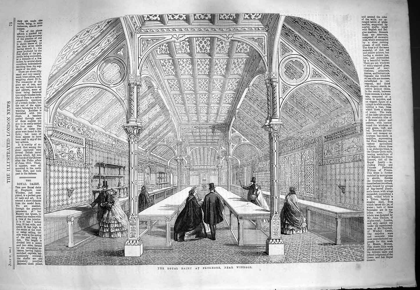 Original Old Antique Print 1861 Royal Dairy Frogmore Windsor London England