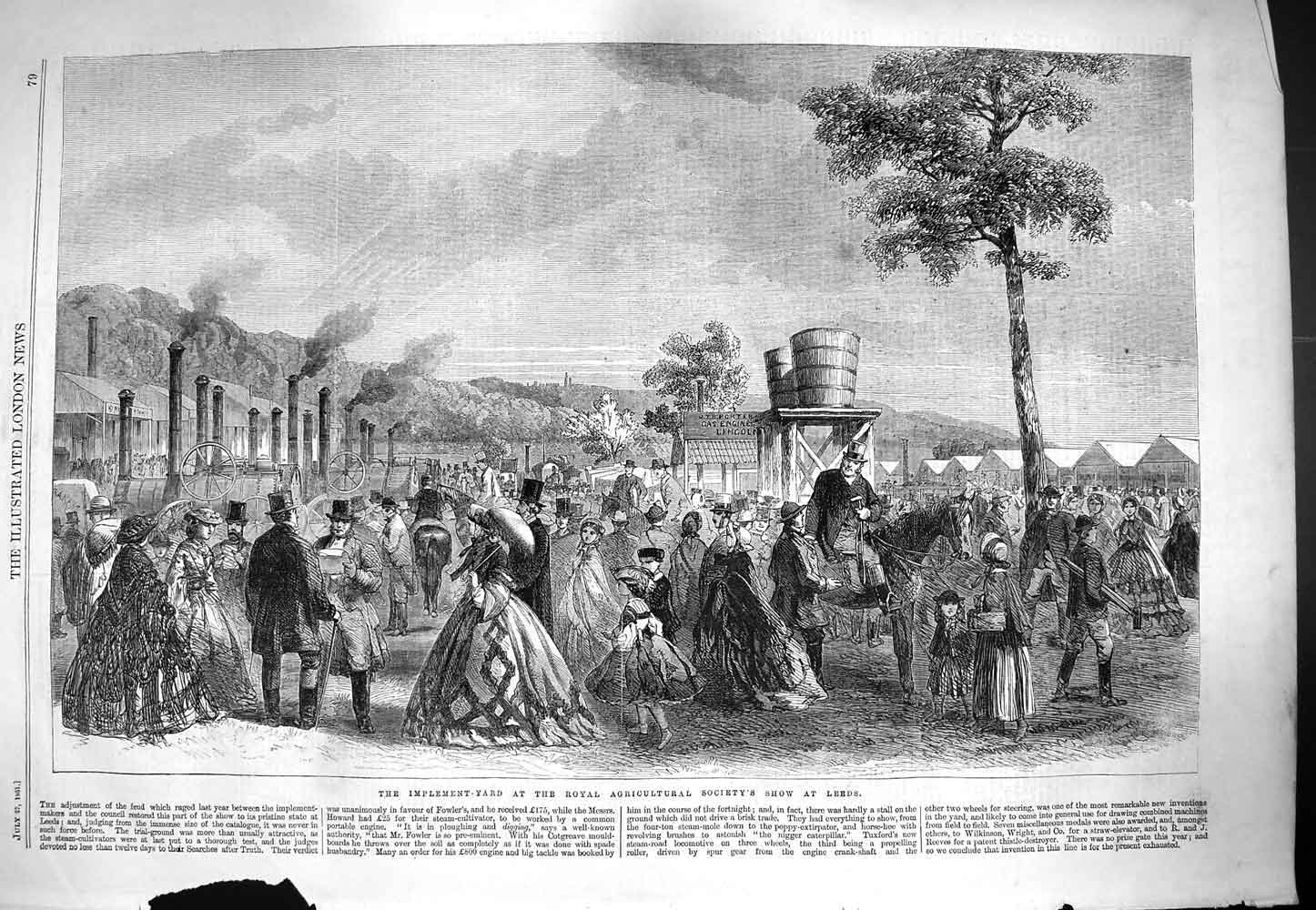 Original Old Antique Print 1861 Implement Yard Royal Agricultural Show Leeds