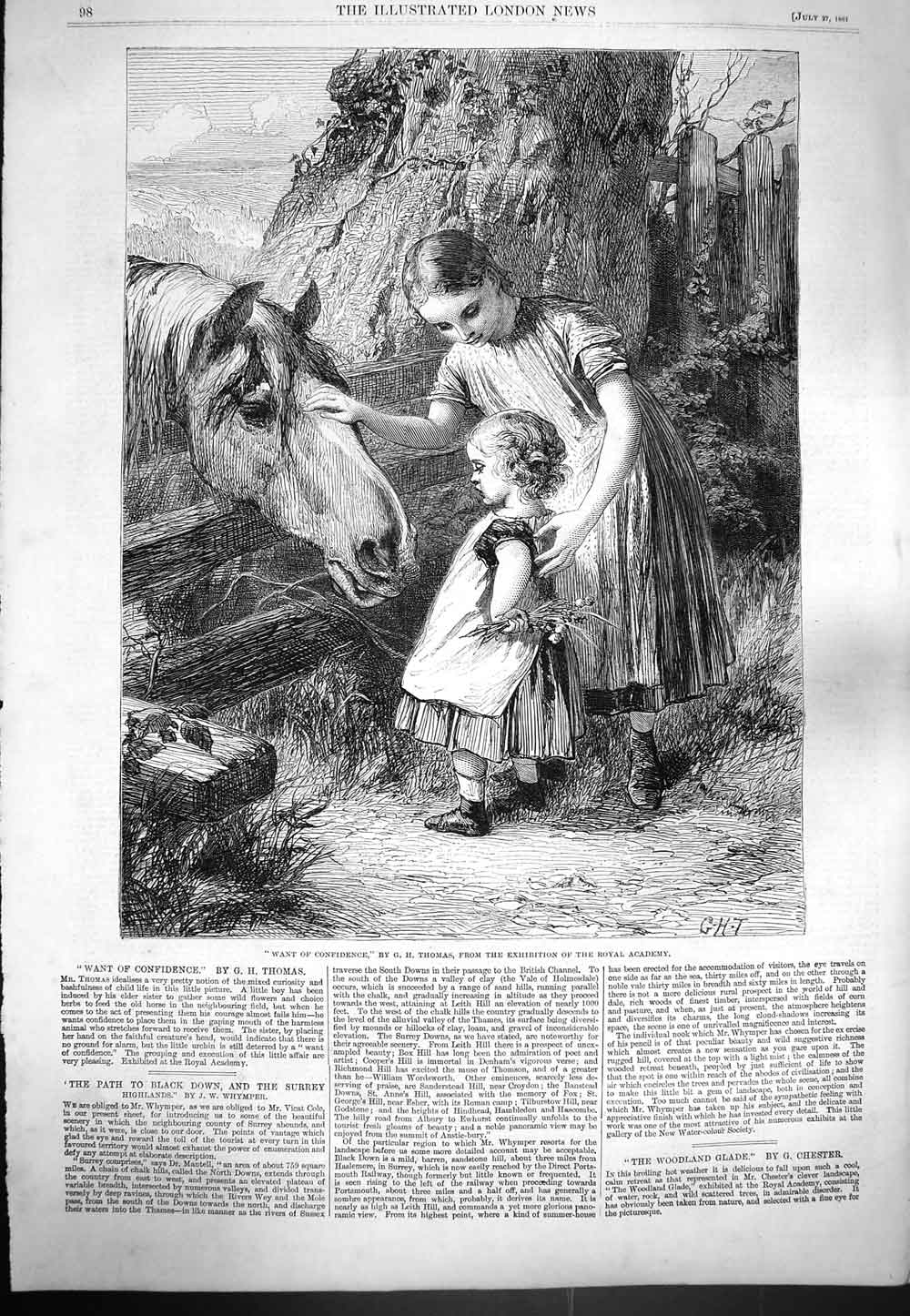 Original Old Antique Print 1861 Thomas Horse Children Royal Academy Victorian