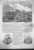 Old Antique Print 1861 Building International Exhibition Butchers Haarlem 19th