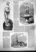 Original Old Antique Print 1861 Nymph Windsor Drinking Fountain Church Surrey