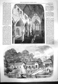 Original Old Antique Print 1861 Church St. Luke Pancras Royal Aviary Windsor