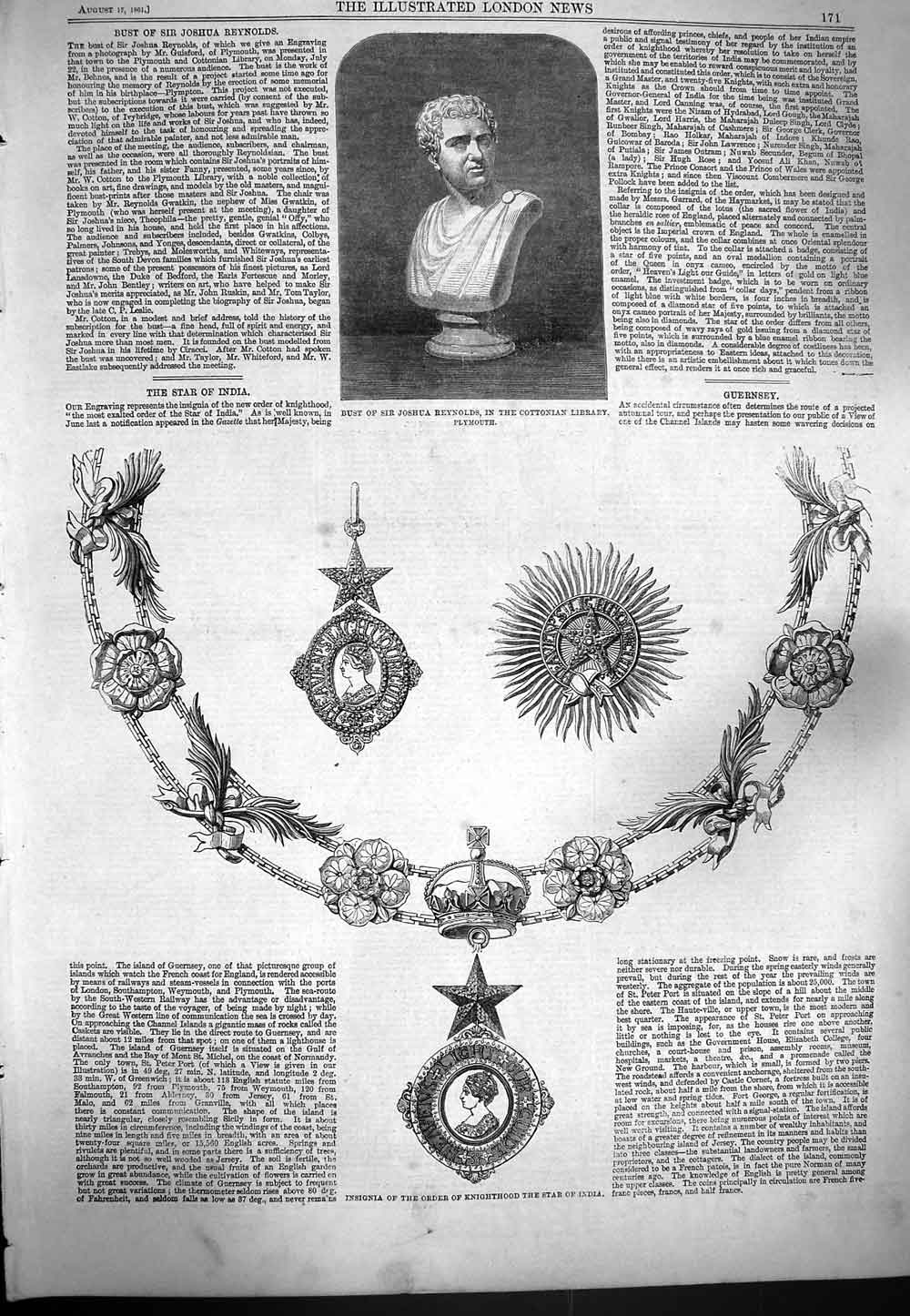 Original Old Antique Print 1861 Bust Joshus Reyns Insignia Order Sta Victorian