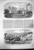 Original Old Antique Print 1861 Thashing Stacking Machine Durham Railway Train