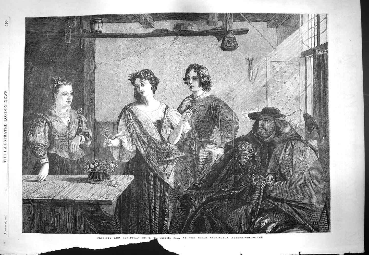 Original Old Antique Print 1861 Florizel Per Dita Leslie Fine Art Kensington