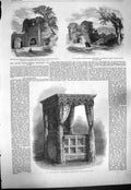 Original Old Antique Print 1861 Bed Henry France Chateau Pau Archaeology Exeter