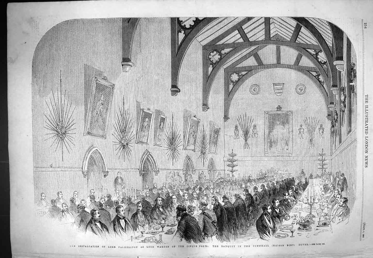 Original Old Antique Print 1861 Lord Palmerston Lord Warden Cinque Ports Dover