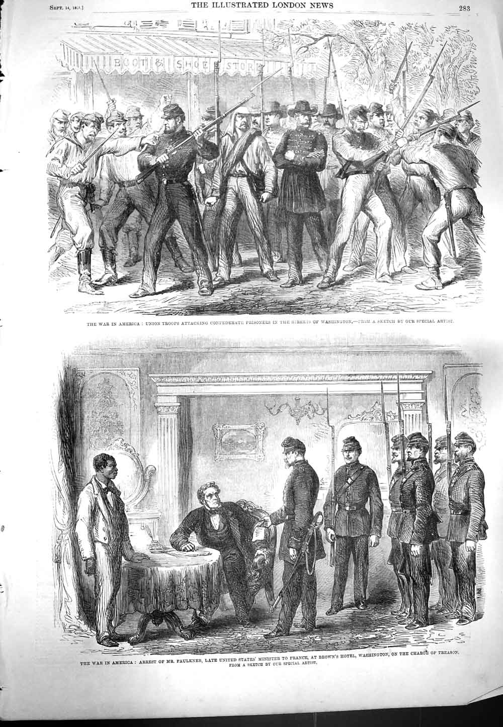 Original Old Antique Print 1861 War America Union Troops Civil War Washington