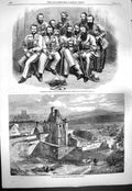 Old Antique Print 1861 Officers Punjaub Rifle Corps Castle Dieppe France 19th