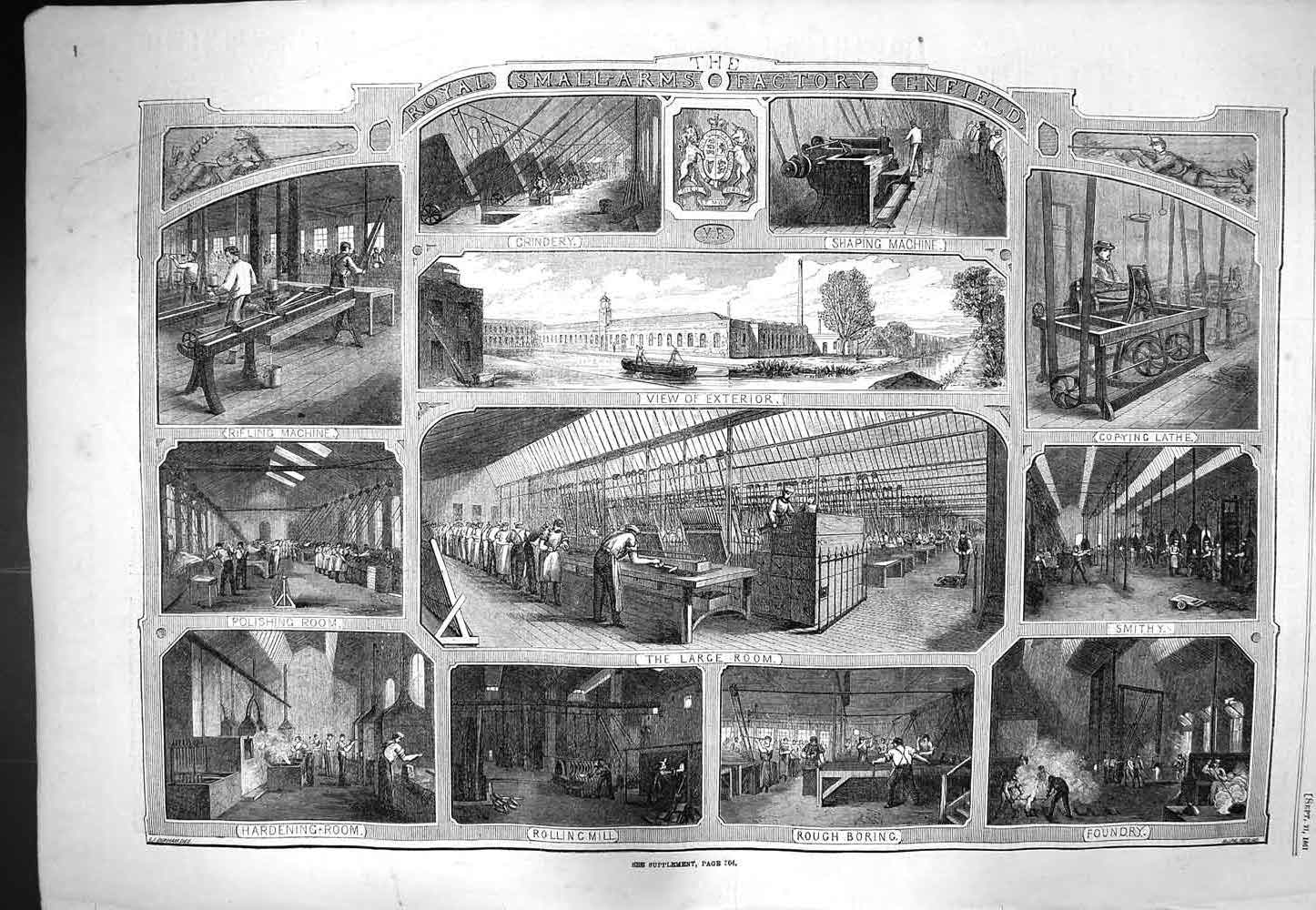 Original Old Antique Print 1861 Smallarms Factory Enfield Foundry Smith 19th