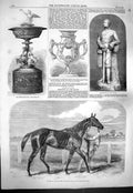 Old Antique Print 1861 Caller Ou Horse St. Leger Statuette Lord Elcho Cup 19th