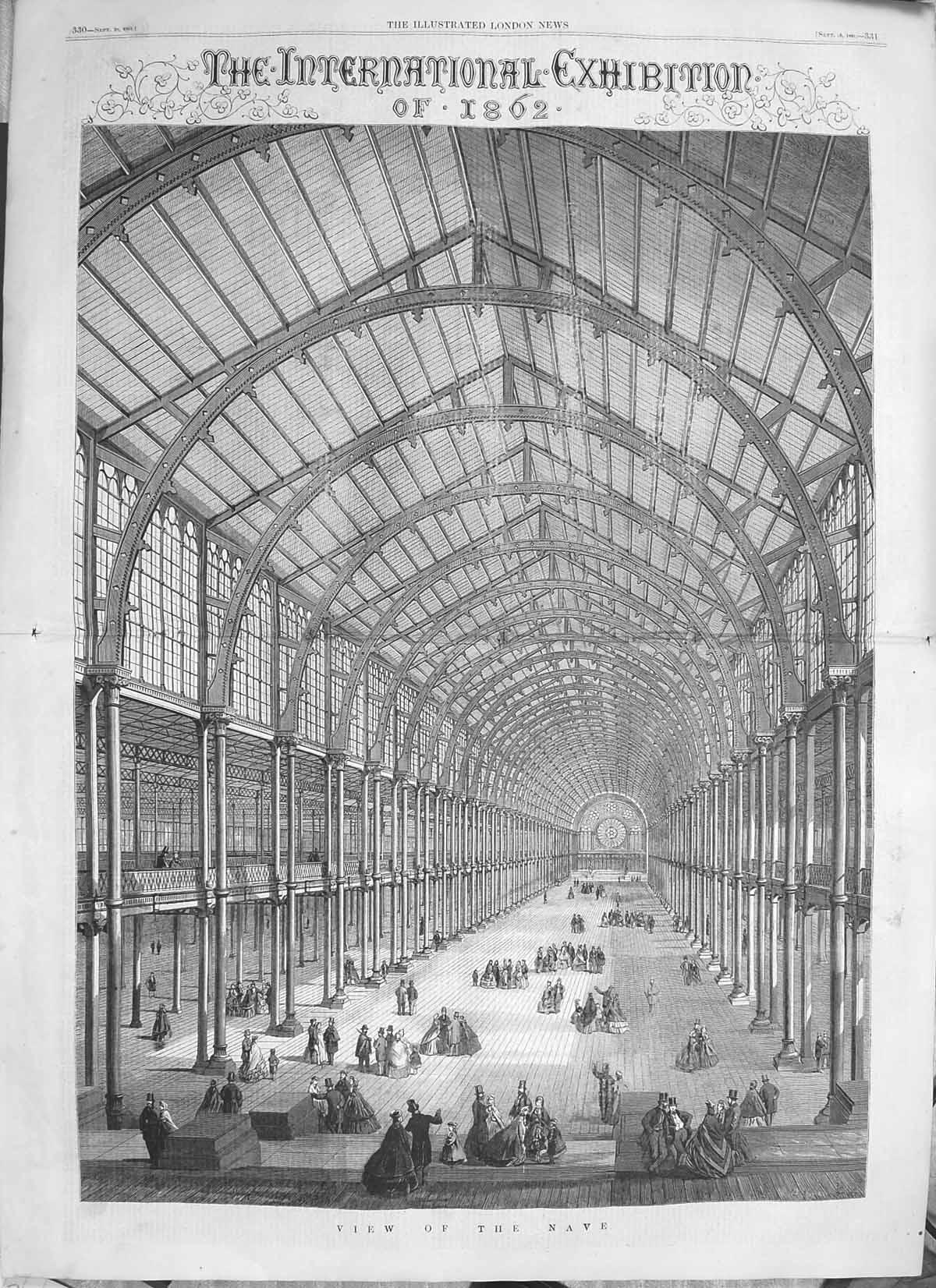 Old Antique Print 1861 View Nave International Exhibition Architecture 19th