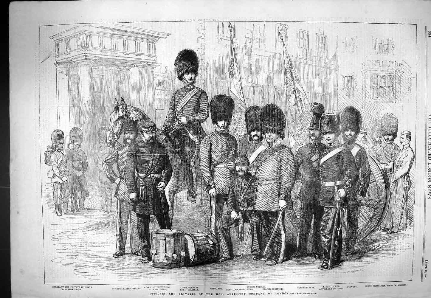 Original Old Antique Print 1861 Artillery Company London Norton Fox Field Skey