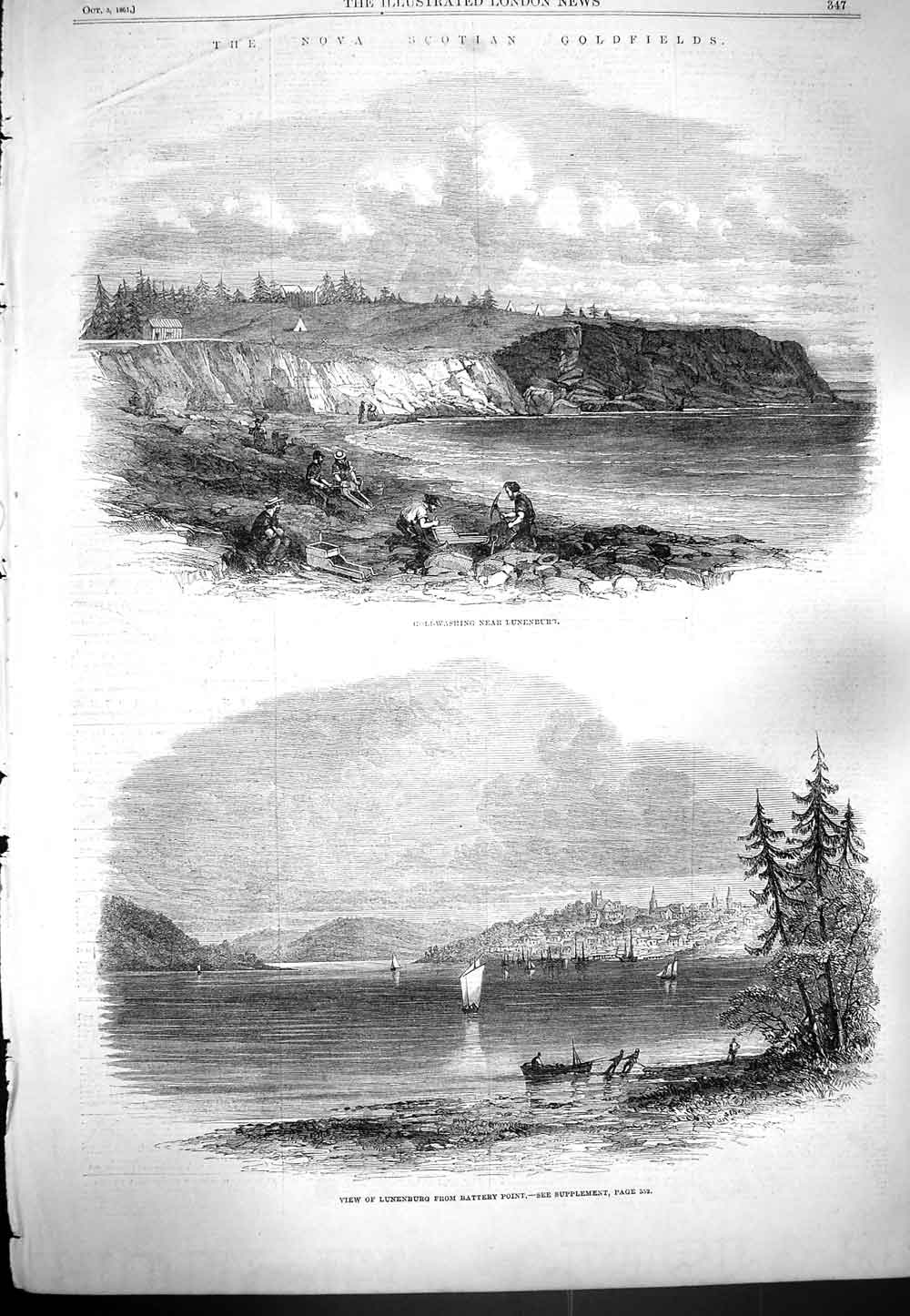 Original Old Antique Print 1861 GWashing Lunenburg Gfields Batter 19th