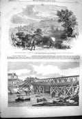 Old Antique Print 1861 War America Munson'S Hill Lendal Bridge York Ruins 19th