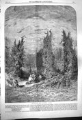 Original Old Antique Print 1861 Hop Garden Farnham Surrey England F Victorian