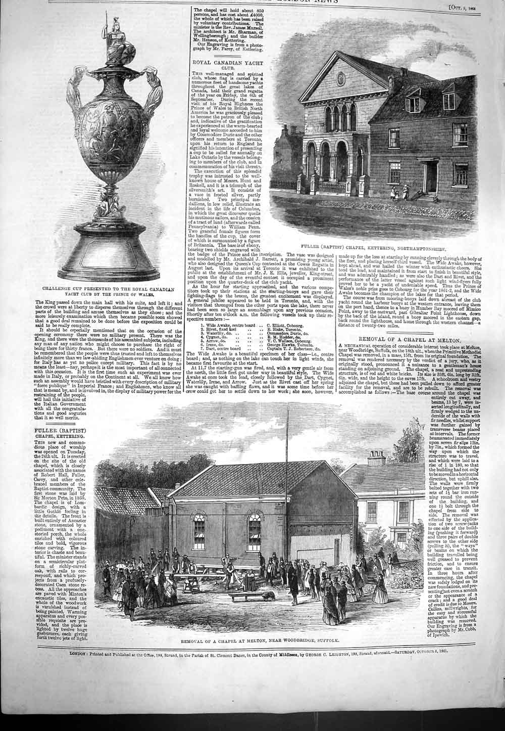 Old Antique Print 1861 Chapel Melton Woodbridge Fuller Chapel Kettering 19th