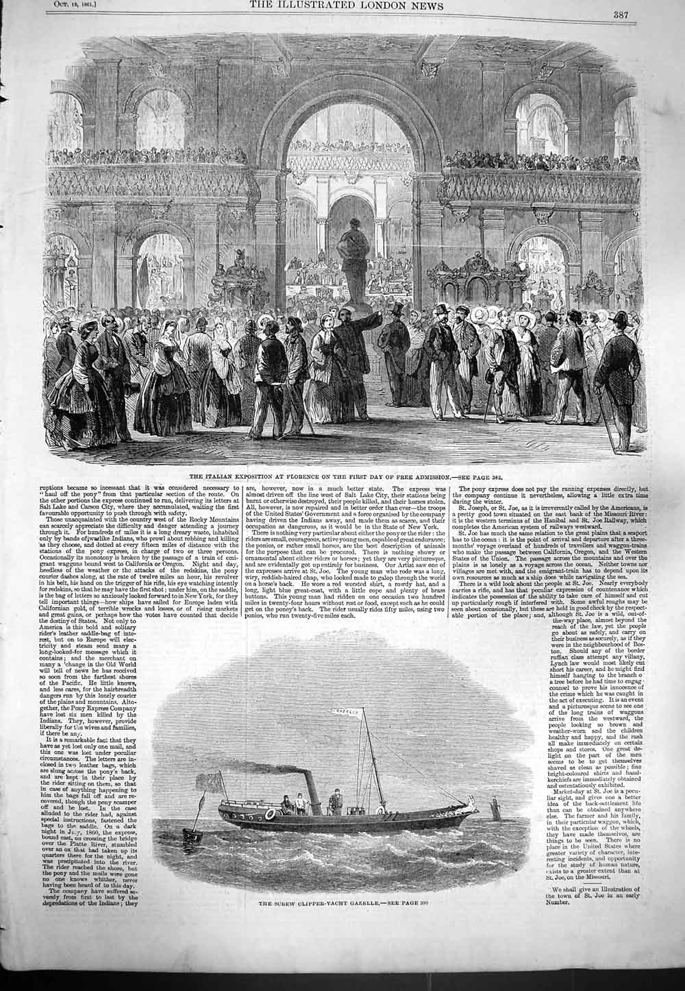 Old Antique Print 1861 Ship Clipper Gazelle Italian Exposition Florence 19th
