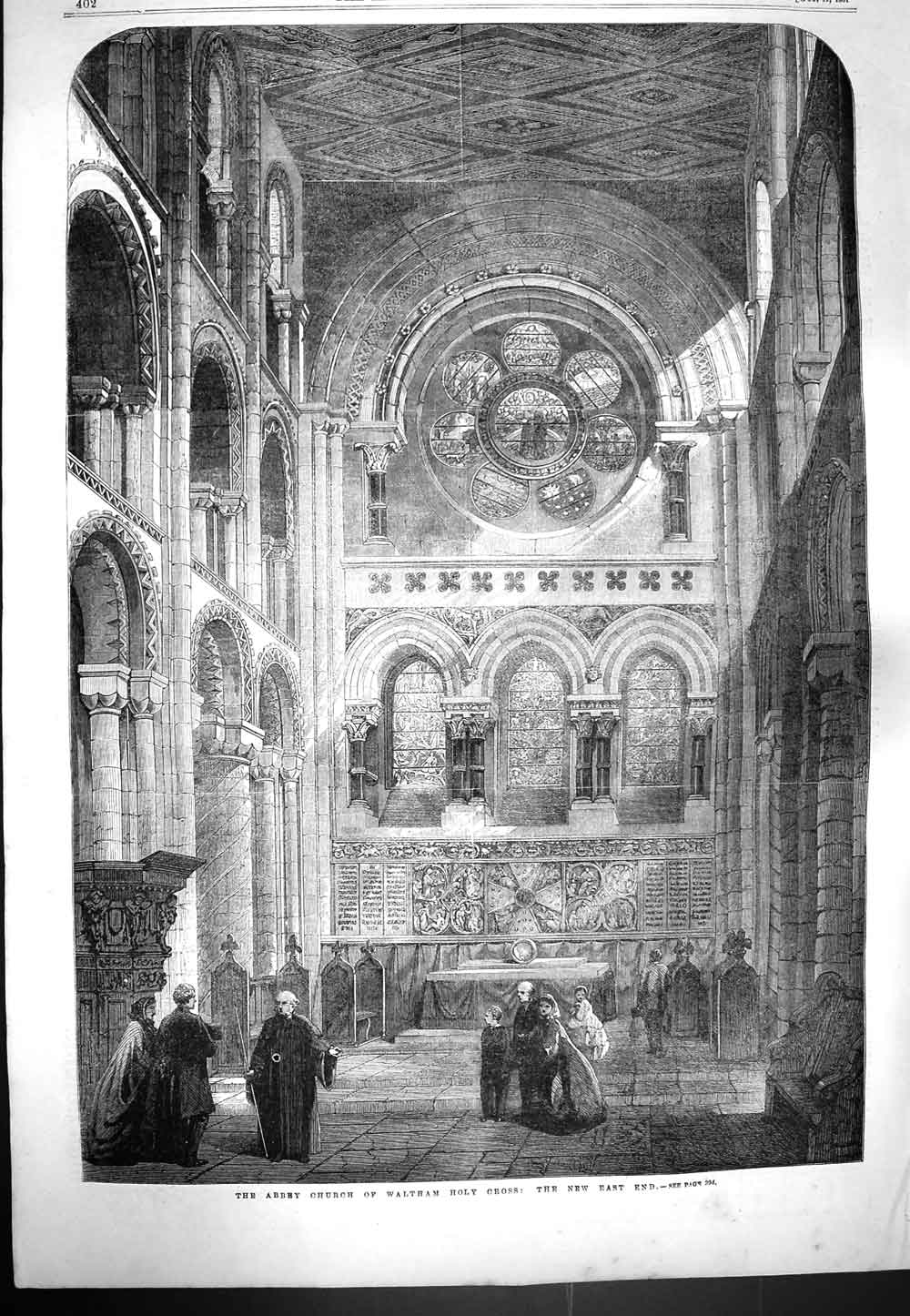 Original Old Antique Print 1861 Abbey Church Waltham Holy Cross Archi Victorian
