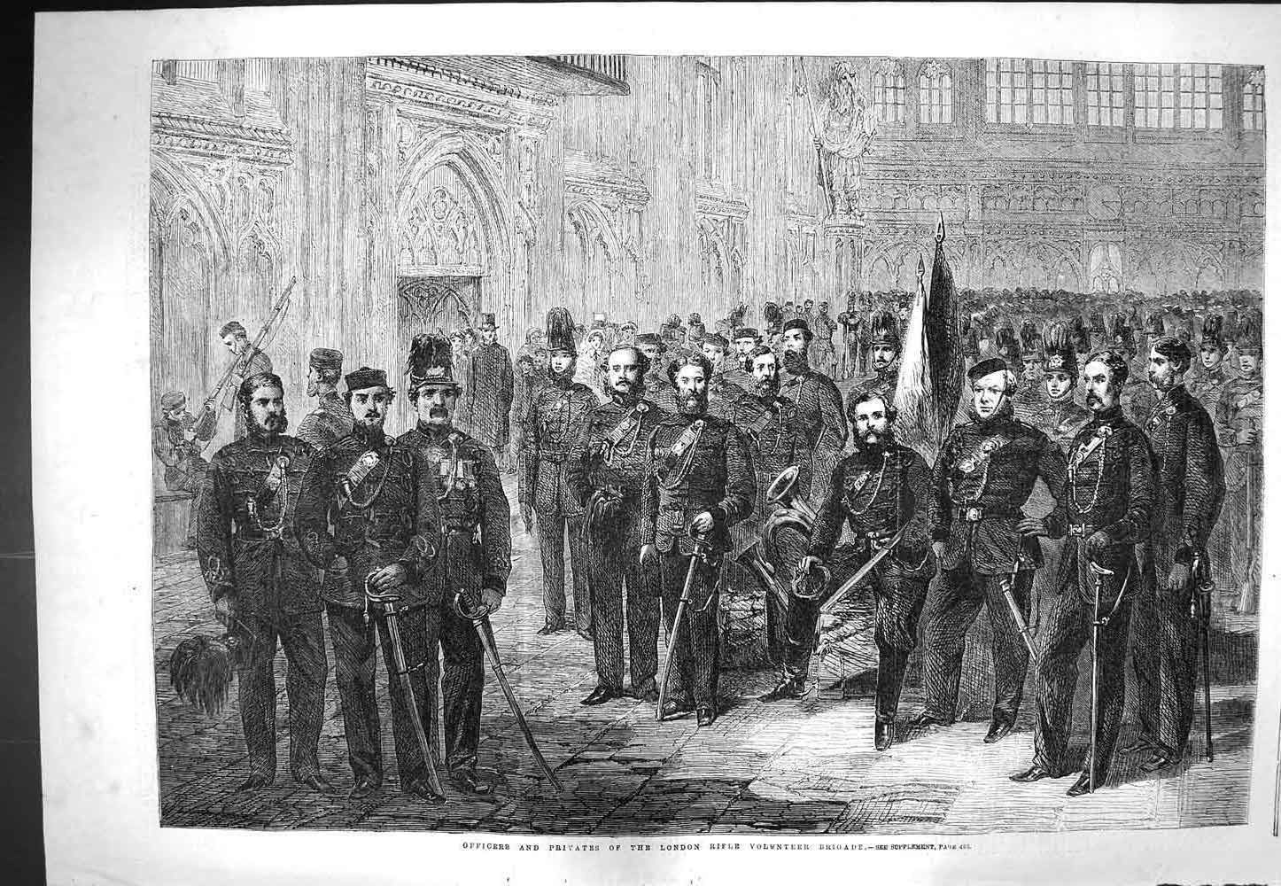 Original Old Antique Print 1861 Officer Privates London Rifle Volunteer Brigade