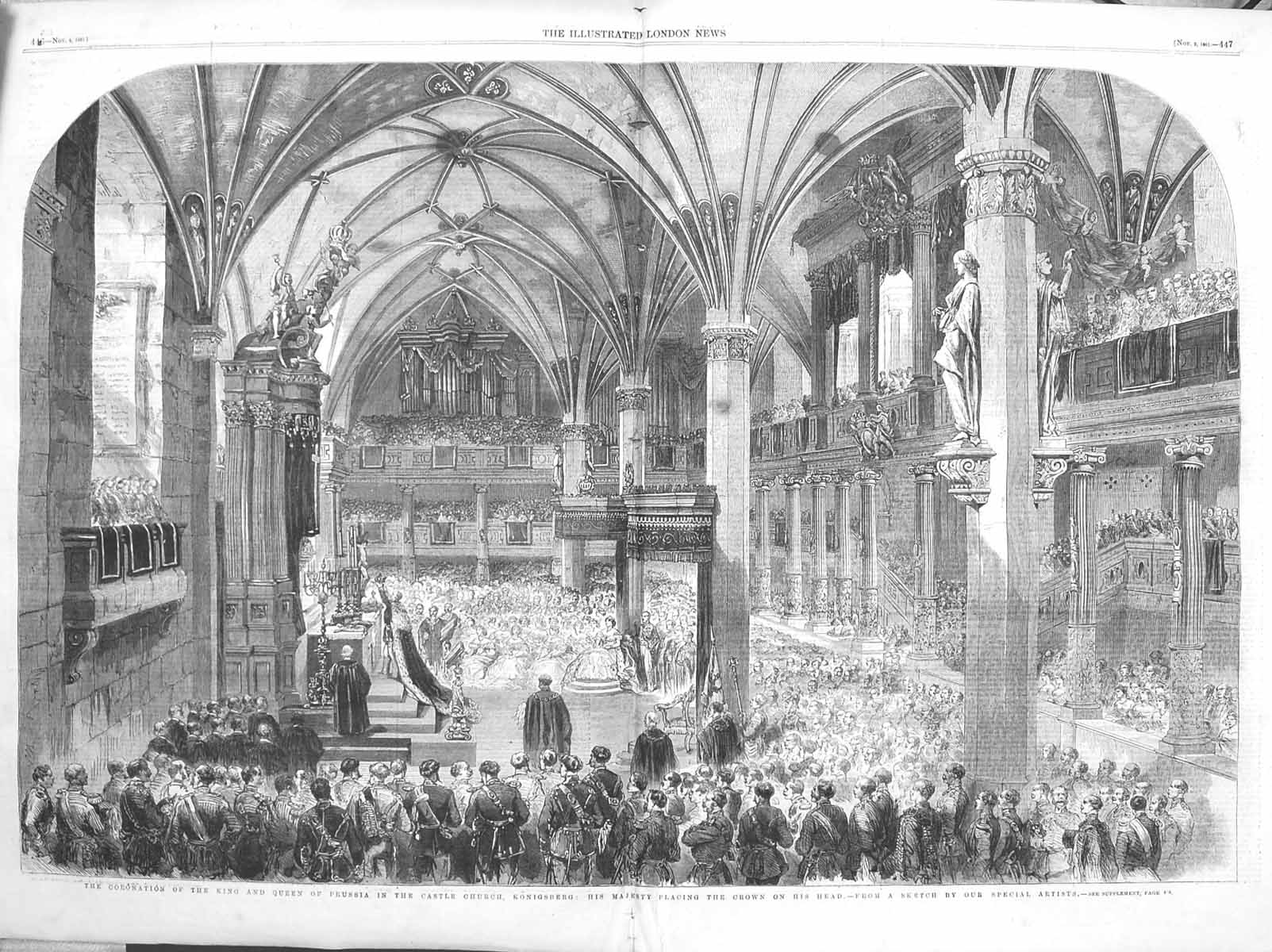 Old Antique Print 1861 Coronation King Queen Prussia Church Konigsberg 19th