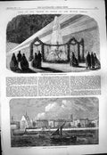 Original Old Antique Print 1861 Prince Wales Middle Temple Fountain River Boat