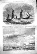 Original Old Antique Print 1861 Union Steam Ship Steamer Briton Tynemouth Sea