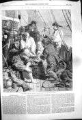 Original Old Antique Print 1861 Storm Sea Ship Deck Men Playing Cards Morgan