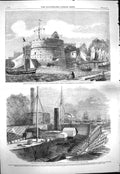 Old Antique Print 1861 Tower Francis Havre Harbour Dock Rio Janeiro Ships 19th