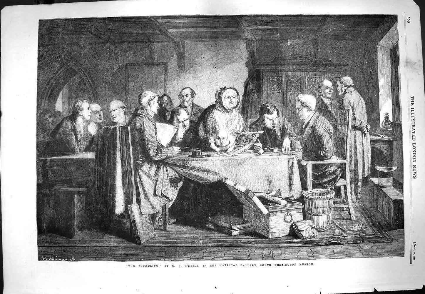 Old Antique Print 1861 Foundling Baby National Gallery O'Neill Kensington 19th