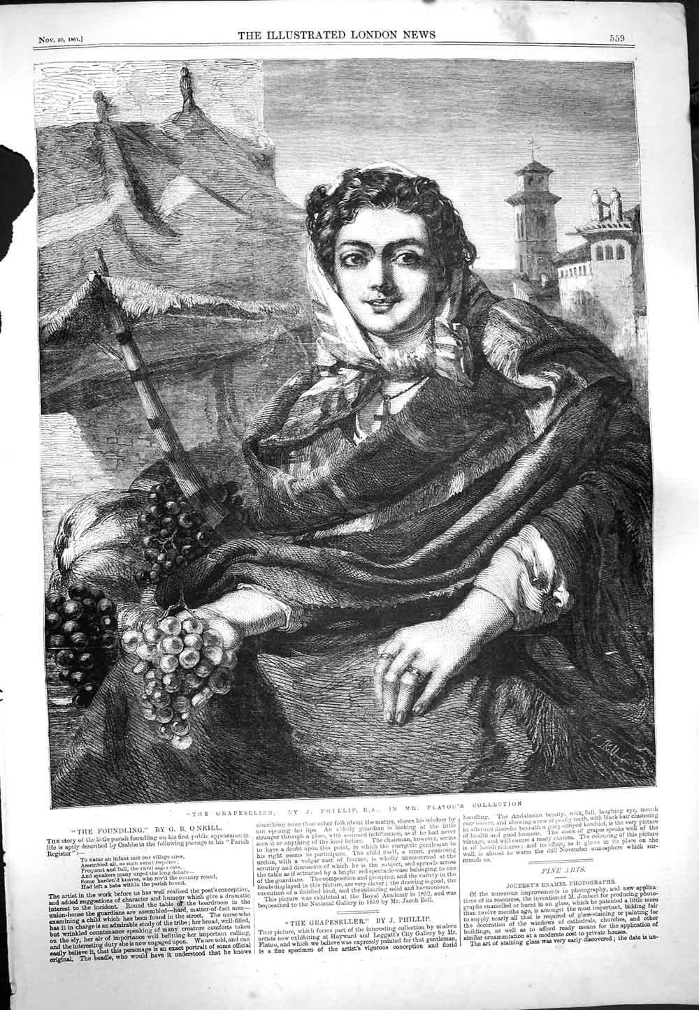 Original Old Antique Print 1861 Portrait Grapeseller Flatou Collection 19th