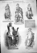 Old Antique Print 1861 Cyrene Marbles British Museum Apollo Bacchus Diana 19th