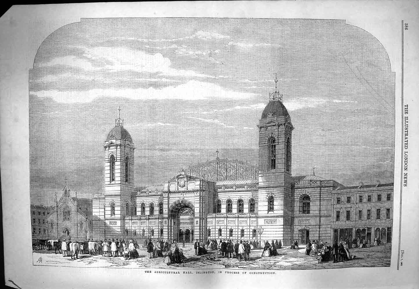 Old Antique Print 1861 Agricultural Hall Islington Building Architecture 19th