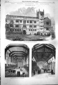 Original Old Antique Print 1861 Grammar School Shrewsbury England Libra 19th