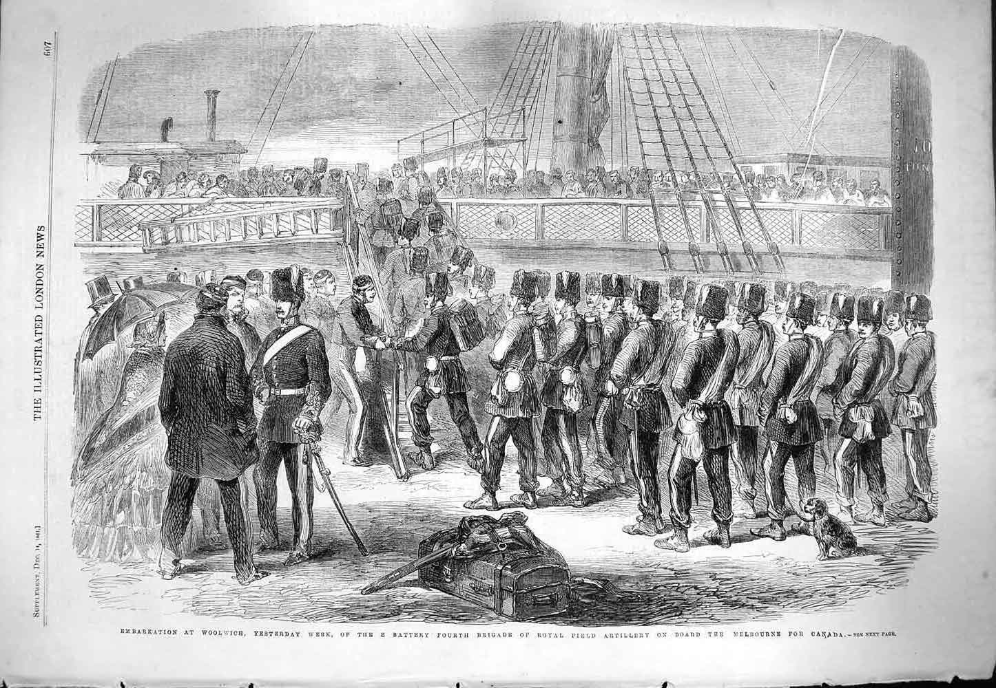 Old Antique Print 1861 Woolwich Royal Field Artillery Melbourne Ship War 19th