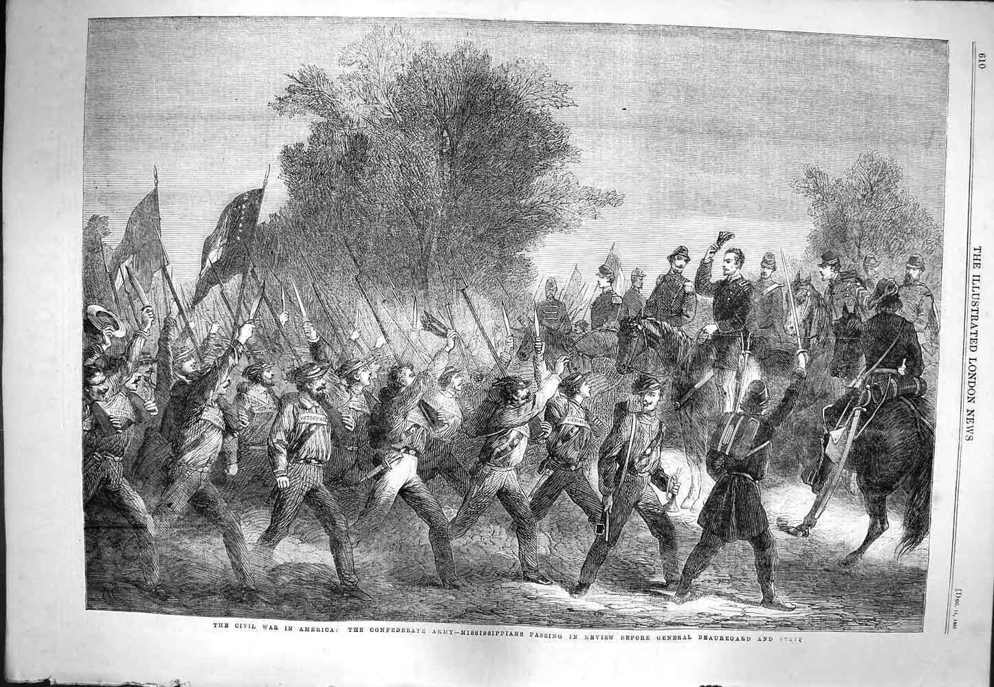 Original Old Antique Print 1861 War America Army Mississippians Beauregard 19th