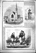 Old Antique Print 1861 Westminster Bridge Church Darlington Divers Clock 19th