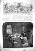Old Antique Print 1861 Family Home Scene Christmas Man Letter Table Chair 19th