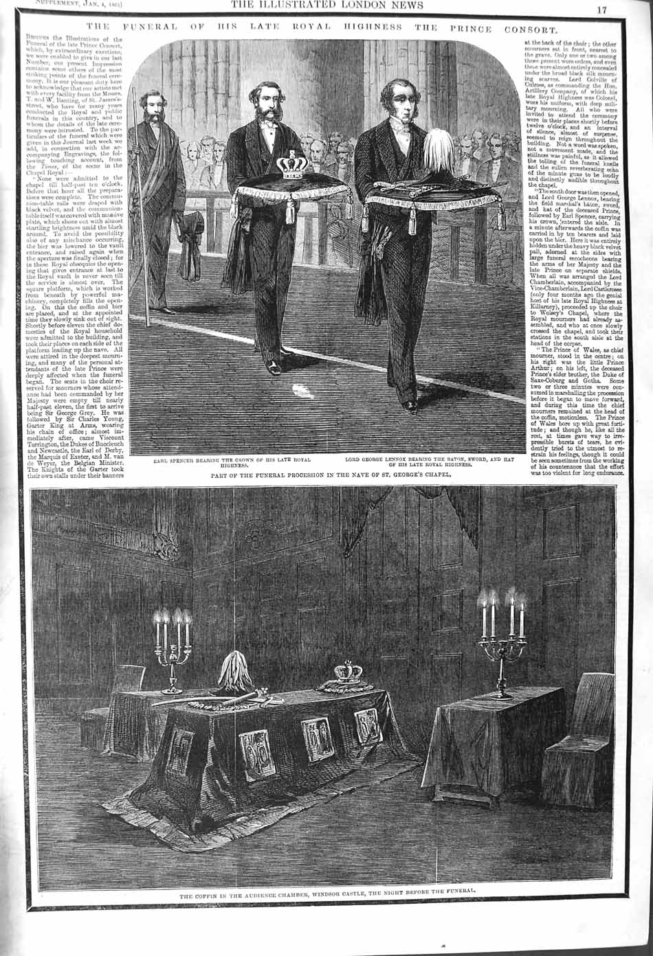 Original Old Antique Print 1862 Funeral Prince Consort Windsor Castle George'S
