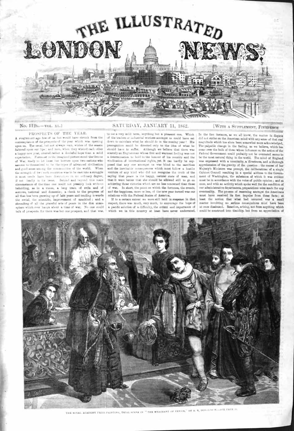 Old Antique Print 1862 Trial Sceen Merchant Venice Theatre Royal Academy 19th