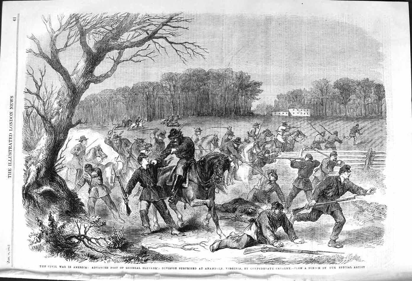 Original Old Antique Print 1862 War America General Blenker Civil War Cavalry