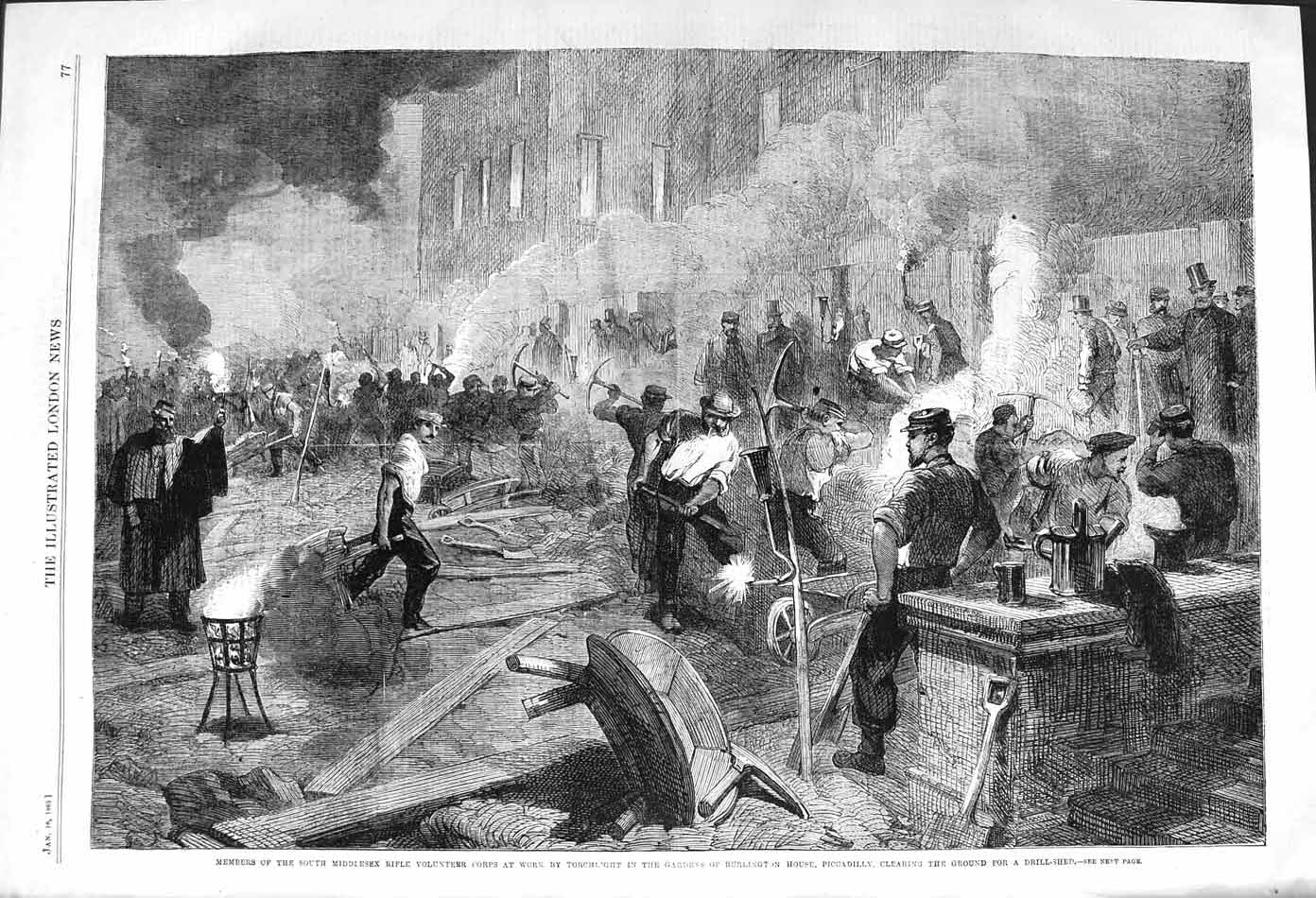 Old Antique Print 1862 Middlesex Rifle Volunteer Corps Burlington Drill 19th