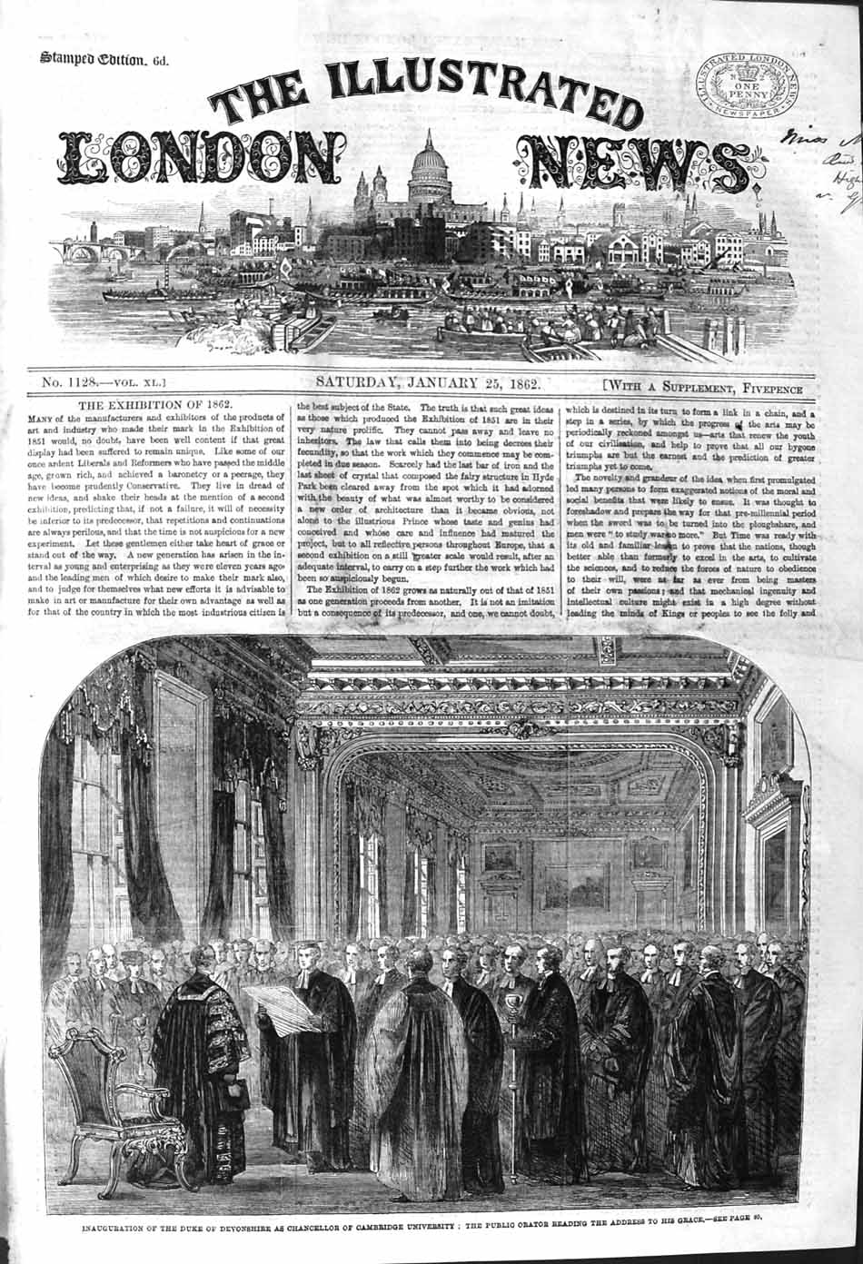 Old Antique Print 1862 Inauguration Duke Devonshire Cambridge University 19th