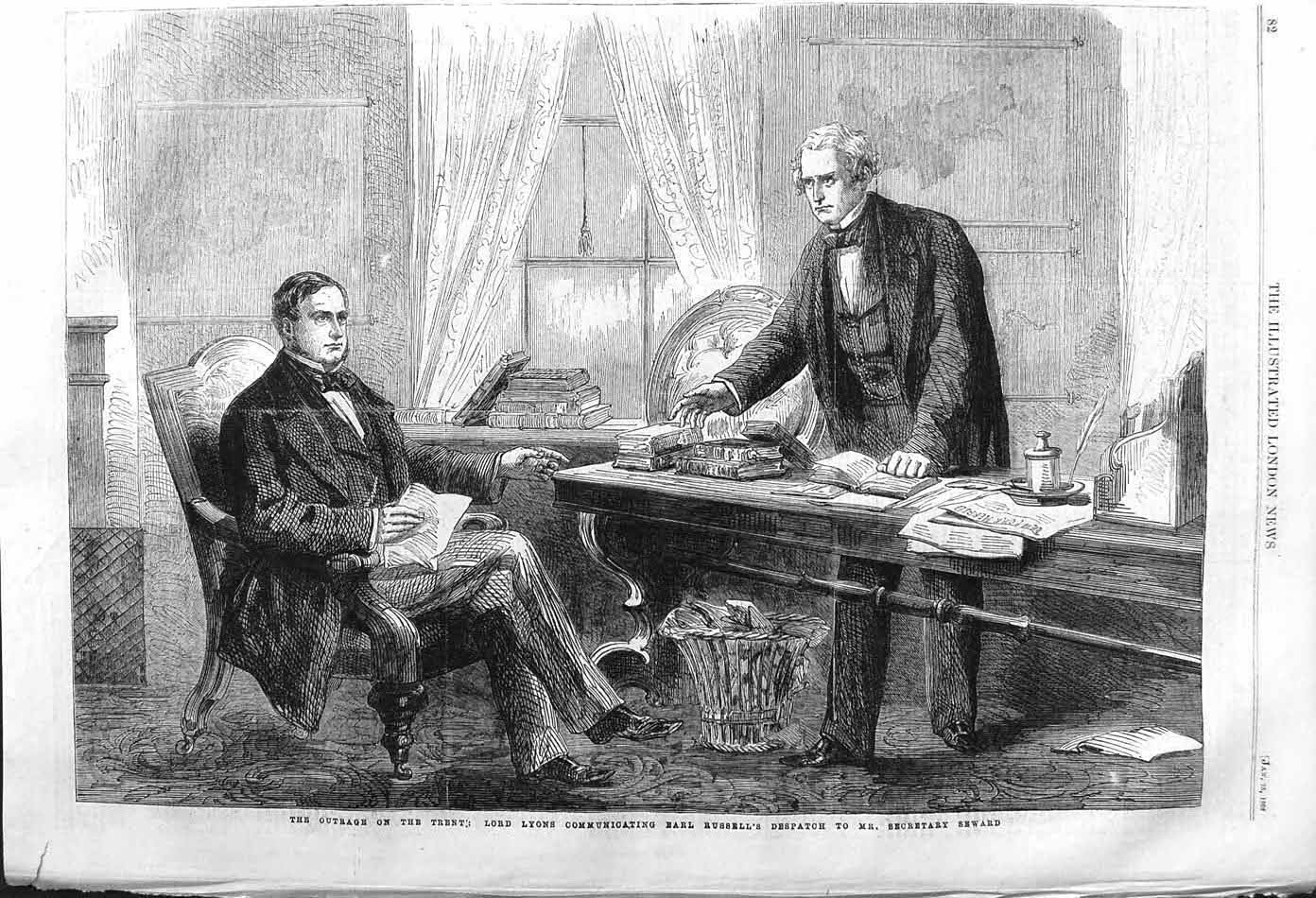 Old Antique Print 1862 Outrage Trent Lord Lyons Russell Secretary Seward 19th