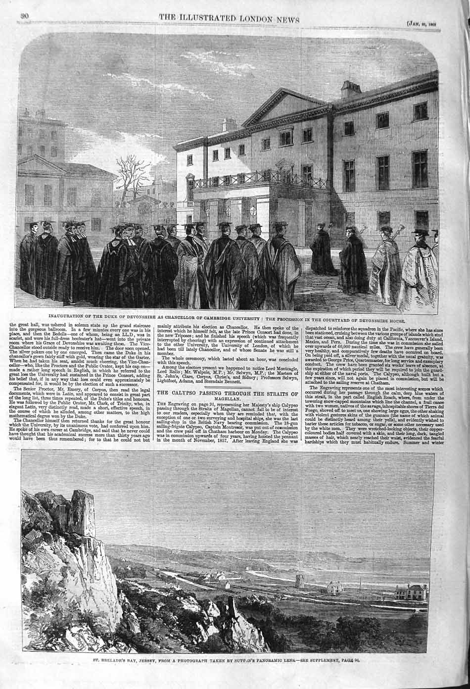 Original Old Antique Print 1862 Brelade Bay Jersey Duke Devonshire Cambridge