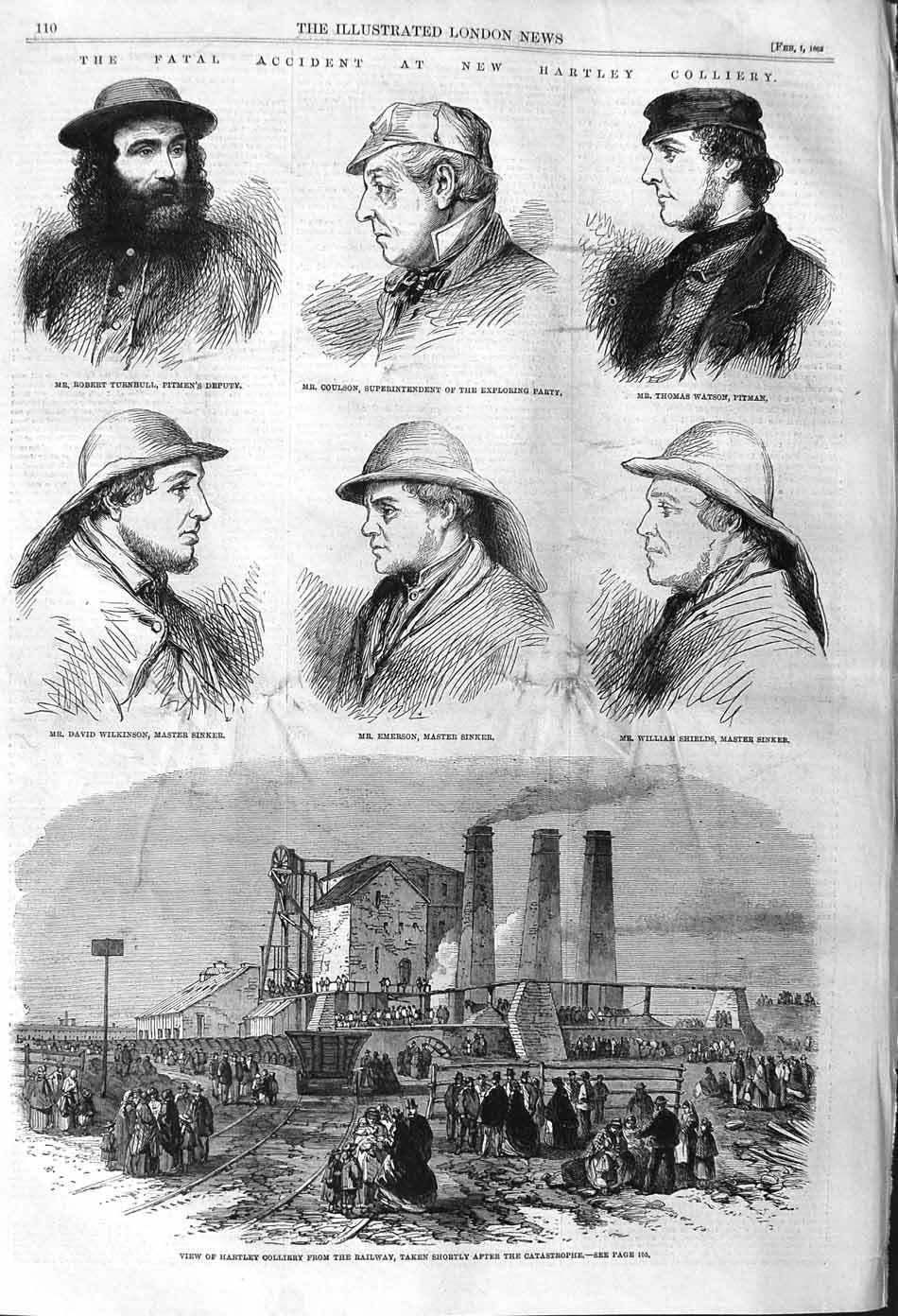 Original Old Antique Print 1862 Hartley Colliery Emerson Coulson Watson Pitmen
